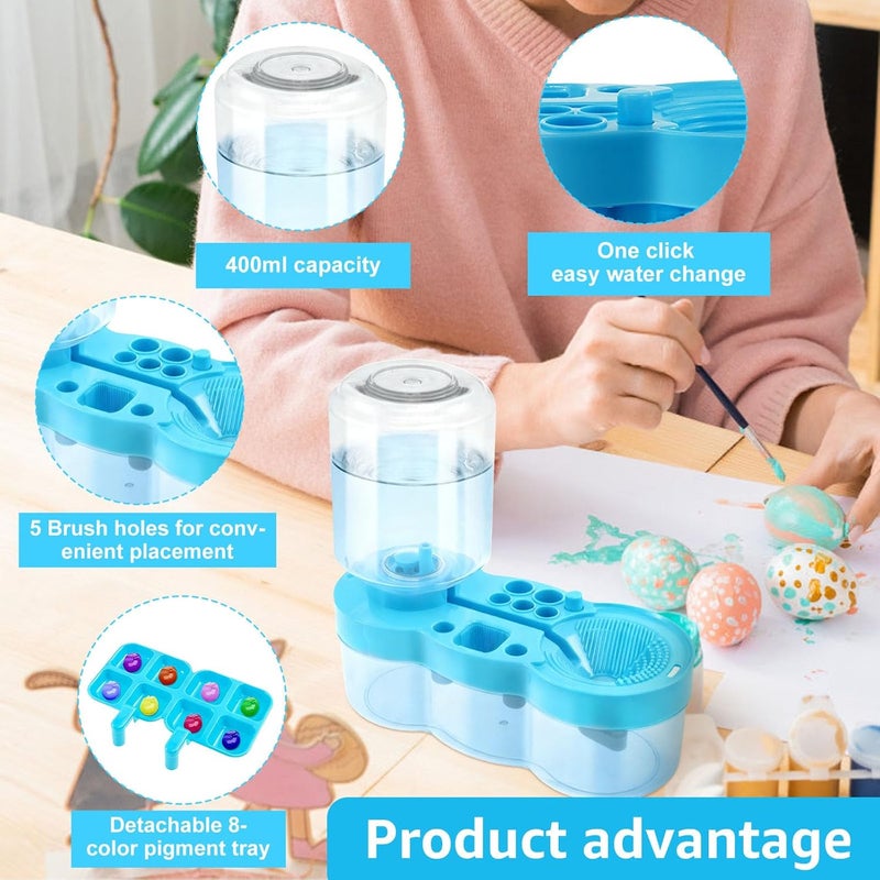 KarHoeGern Paint Brush Cleaner for Kids Water Circulation Paint Brush with Drain Paint Water Dispenser with Palette Brush Holder Paint Brush Washer for Acrylic Painting Watercolor Art Supplies(blue) - Image 2